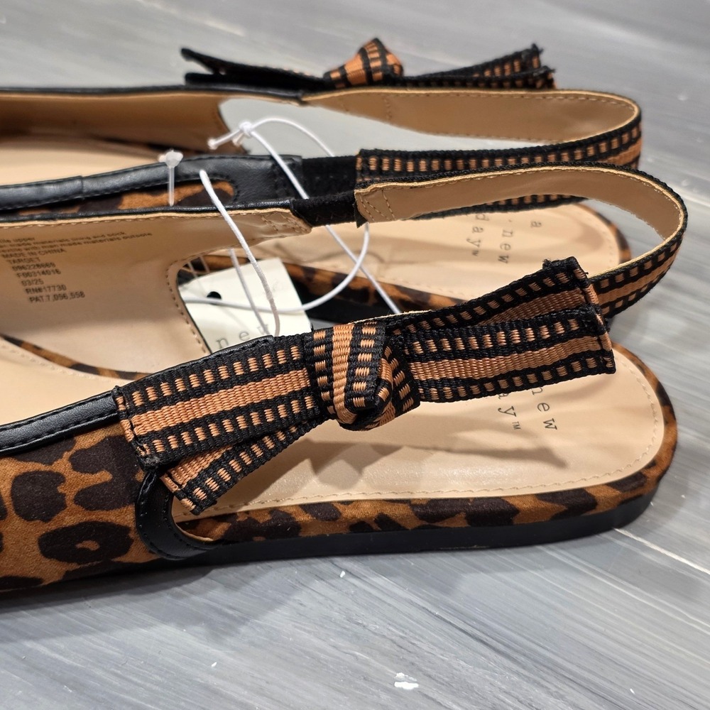 A New Day London Slingback Flats Leopard Print Pointed Toe Brown Black - Picture 10 of 11